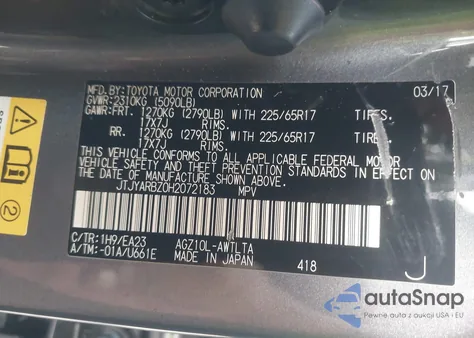 2017 Lexus Nx 200T from USA, damaged, VIN JTJYARBZ0H2072183